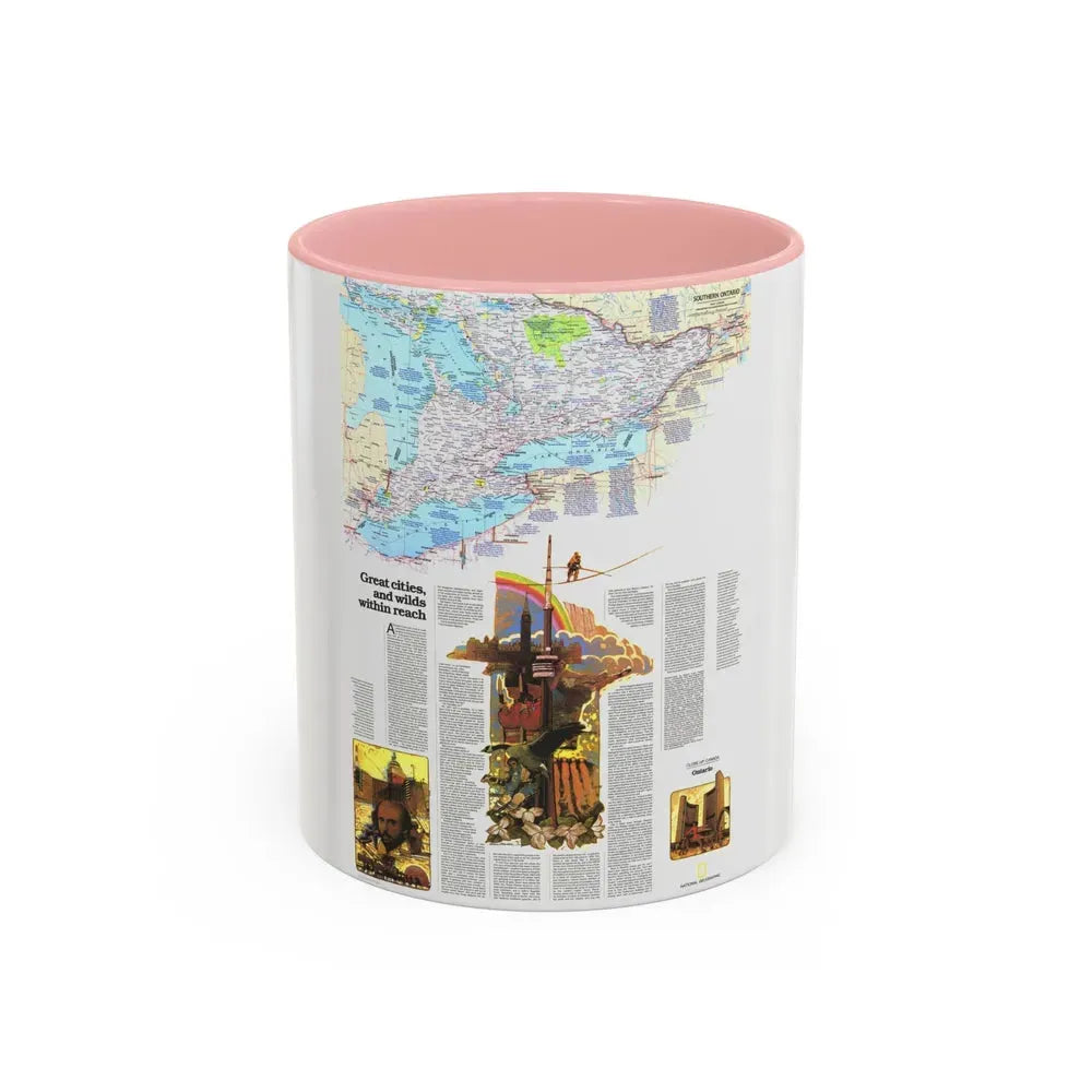 Canada - Ontario, Great Cities (1978) (Map) Accent Coffee Mug 11oz Pink - Go Mug Yourself