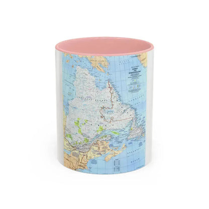 Canada - Quebec & Newfoundland (1980) (Map) Accent Coffee Mug 11oz Pink - Go Mug Yourself