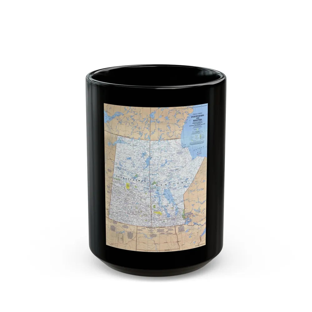 Canada - Saskatchewan & Manitoba (1979) (Map) Black Coffee Mug-15oz-Go Mug Yourself