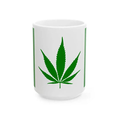 Canada Weed Flag all green (Canada) White Coffee Mug 15oz - Go Mug Yourself