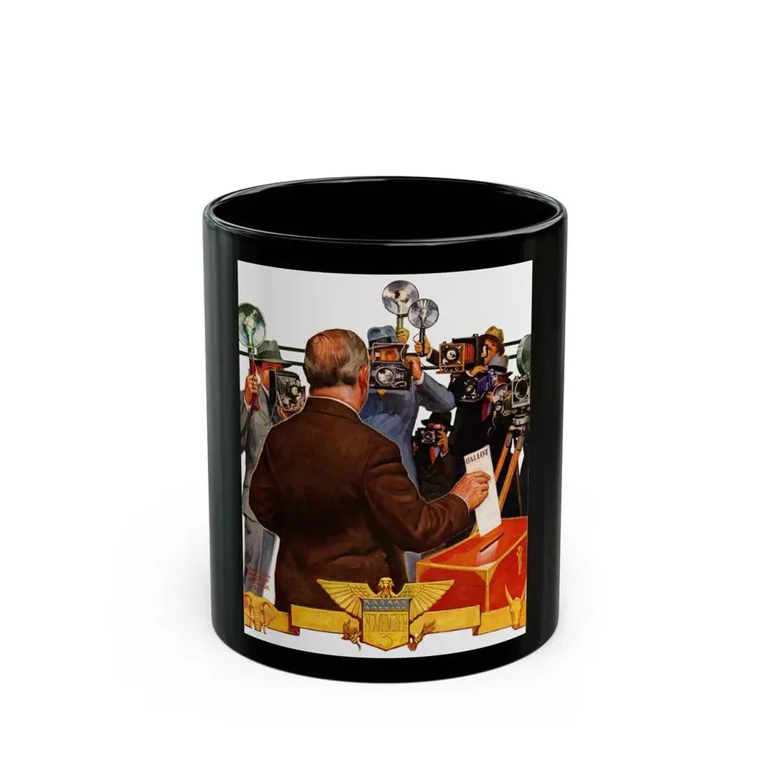 Candidate Voting, The Saturday Evening Post cover, November 7, 1936 - Black Coffee Mug 11oz - Go Mug Yourself