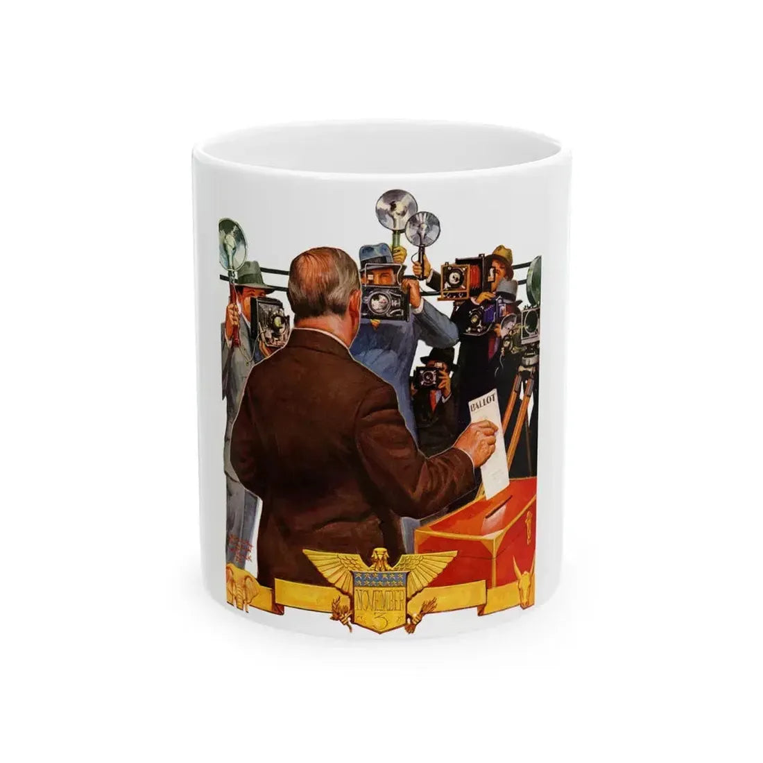 Candidate Voting, The Saturday Evening Post cover, November 7, 1936 - White Coffee Mug 11oz - Go Mug Yourself