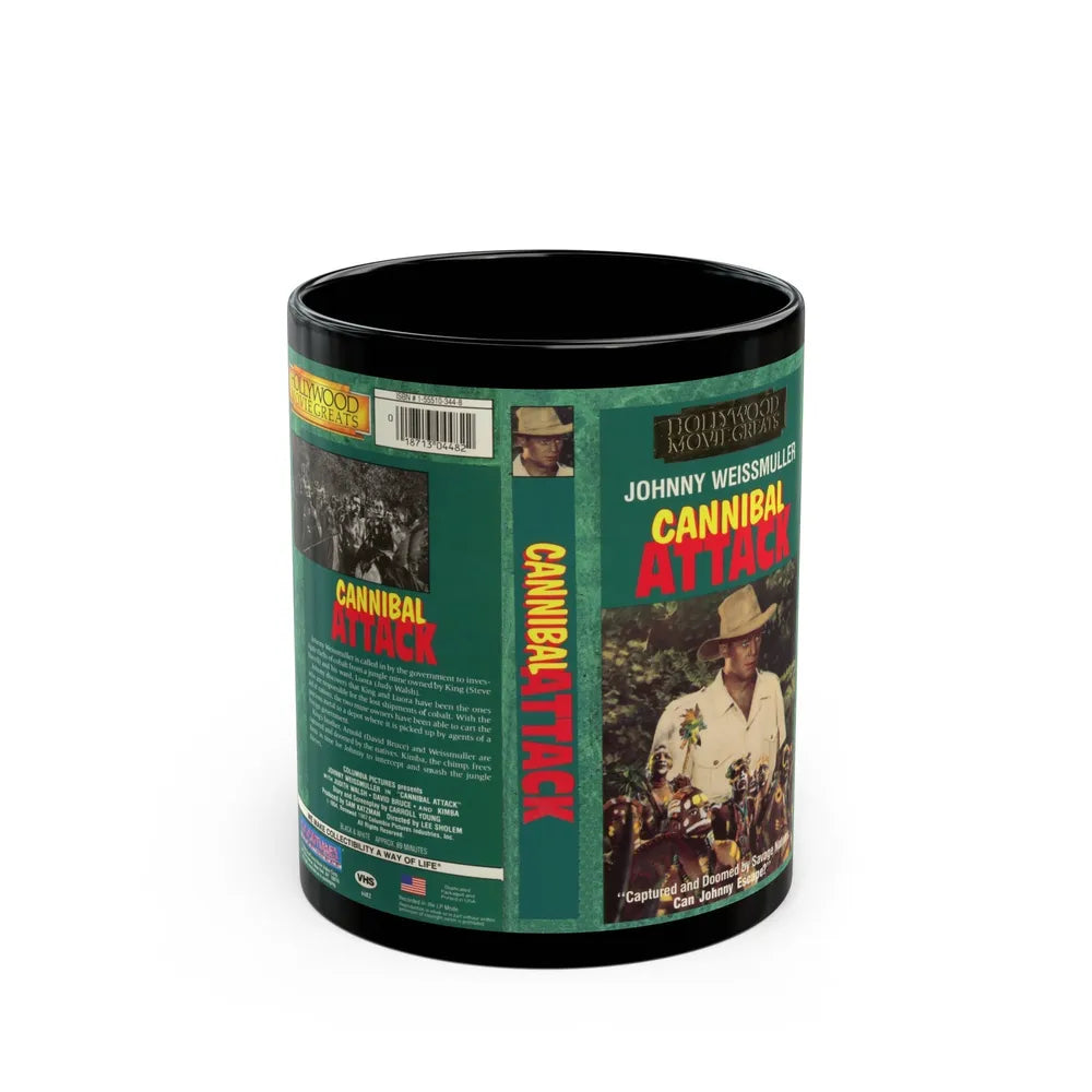 CANNIBAL ATTACK JOHNNY WEISSMULLER (VHS COVER) - Black Coffee Mug-11oz-Go Mug Yourself