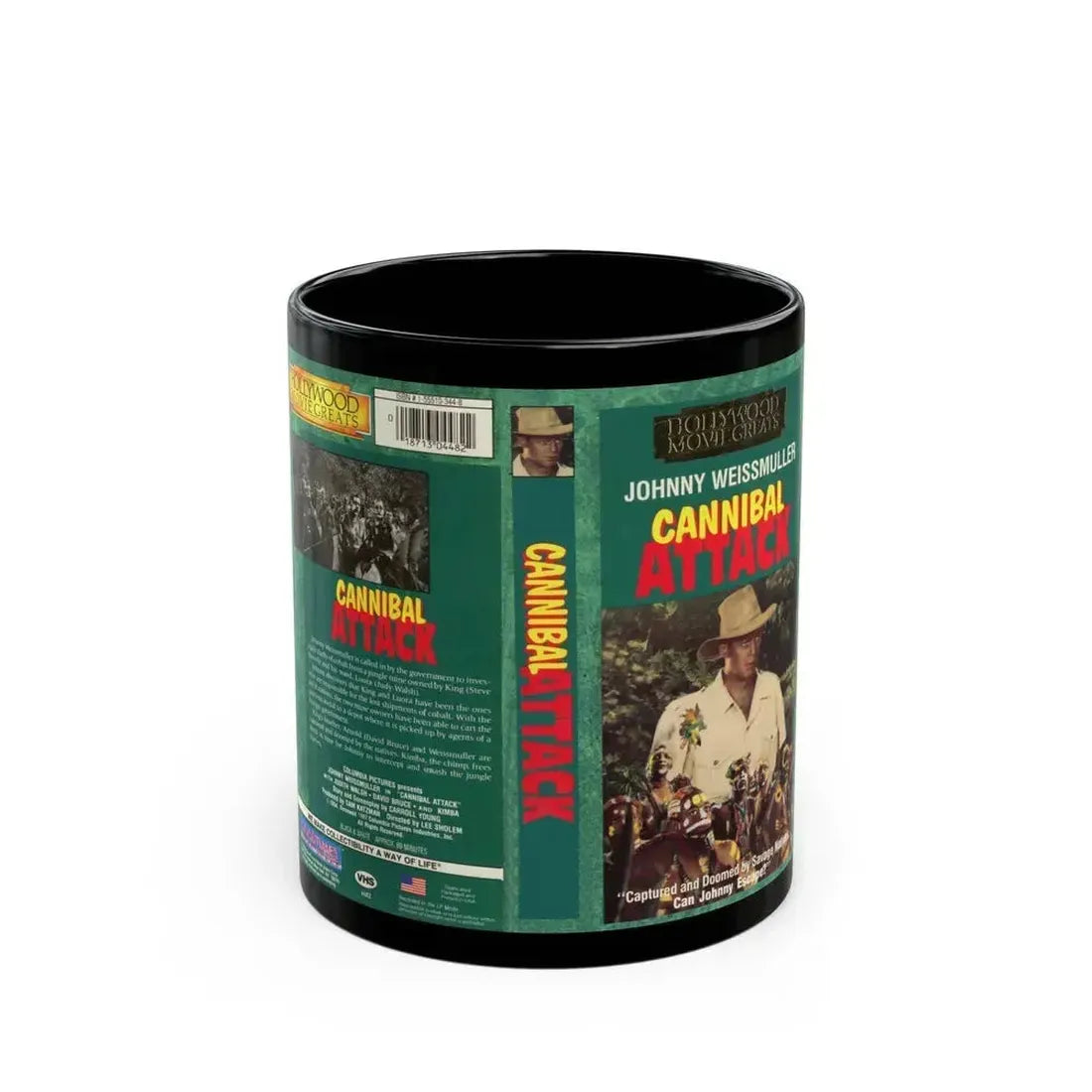 CANNIBAL ATTACK JOHNNY WEISSMULLER (VHS COVER) - Black Coffee Mug 11oz - Go Mug Yourself