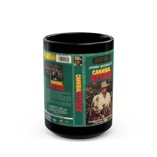 CANNIBAL ATTACK JOHNNY WEISSMULLER (VHS COVER) - Black Coffee Mug-15oz-Go Mug Yourself