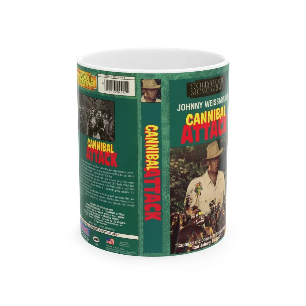 CANNIBAL ATTACK JOHNNY WEISSMULLER (VHS COVER) - White Coffee Mug-11oz-Go Mug Yourself