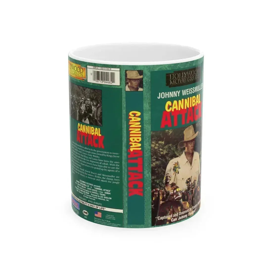 CANNIBAL ATTACK JOHNNY WEISSMULLER (VHS COVER) - White Coffee Mug 11oz - Go Mug Yourself