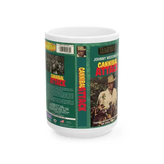 CANNIBAL ATTACK JOHNNY WEISSMULLER (VHS COVER) - White Coffee Mug 15oz - Go Mug Yourself