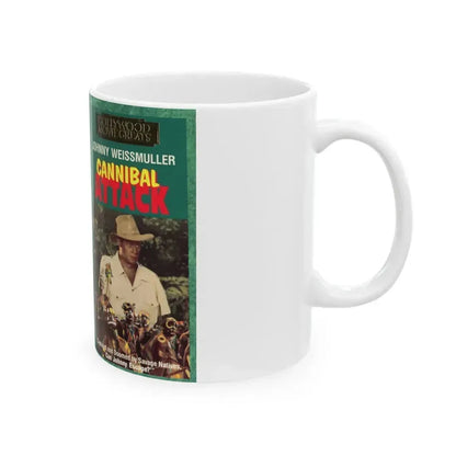 CANNIBAL ATTACK JOHNNY WEISSMULLER (VHS COVER) - White Coffee Mug - Go Mug Yourself
