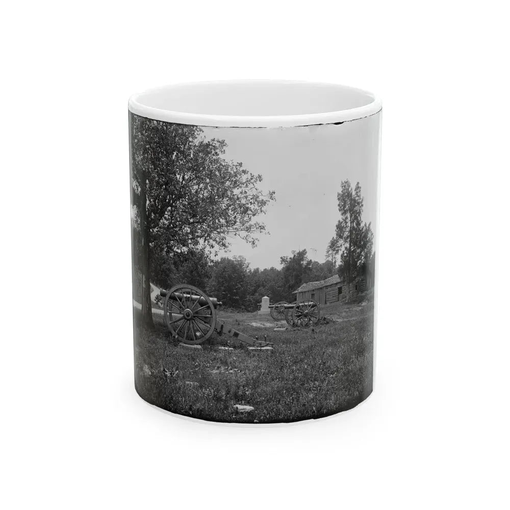 Cannons, Monument, And Cabin At Chickamauga And Chattanooga National Military Park (U.S. Civil War) White Coffee Mug 11oz - Go Mug Yourself