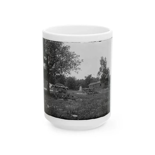 Cannons, Monument, And Cabin At Chickamauga And Chattanooga National Military Park (U.S. Civil War) White Coffee Mug 15oz - Go Mug Yourself