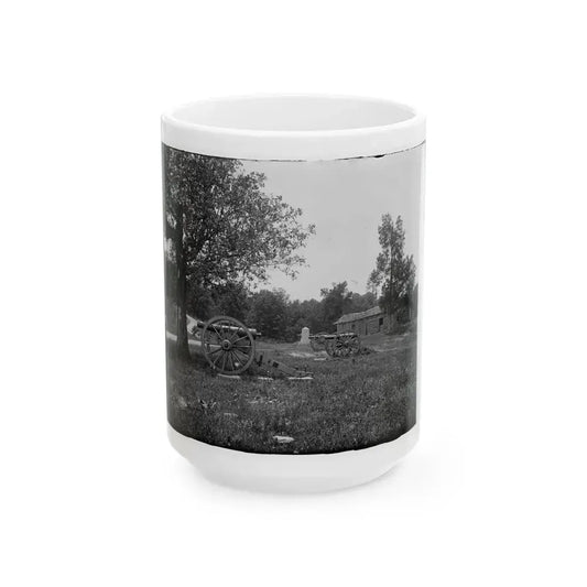 Cannons, Monument, And Cabin At Chickamauga And Chattanooga National Military Park (U.S. Civil War) White Coffee Mug 15oz - Go Mug Yourself