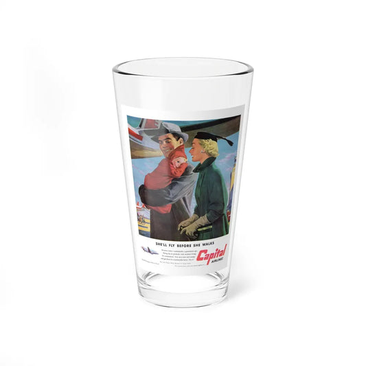 Capital Airlines - She'll Fly Before She Walks (Magazine Illustration) Pint Glass 16oz-16oz-Go Mug Yourself