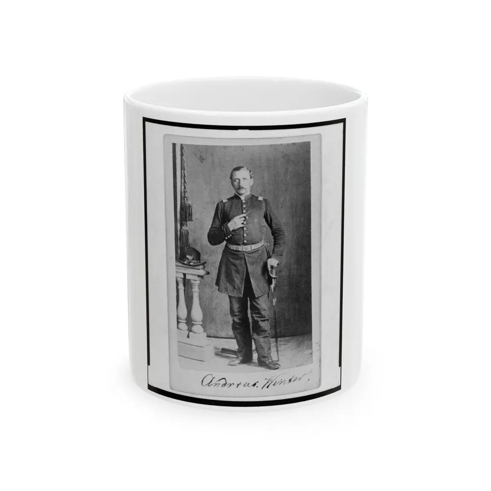 Captain Andreas Winter, Union Officer In The 32nd Indiana Regiment, Full-Length Portrait, Standing, Facing Front (U.S. Civil War) White Coffee Mug-11oz-Go Mug Yourself