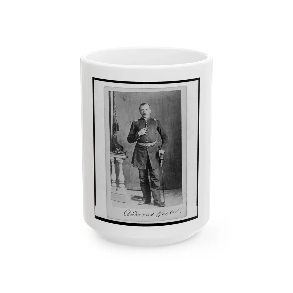 Captain Andreas Winter, Union Officer In The 32nd Indiana Regiment, Full-Length Portrait, Standing, Facing Front (U.S. Civil War) White Coffee Mug-15oz-Go Mug Yourself