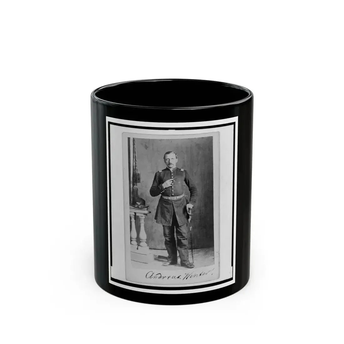 Captain Andreas Winter, Union Officer In The 32nd Indiana Regiment, Full-Length Portrait, Standing, Facing Front (U.S. Civil War) Black Coffee Mug 11oz - Go Mug Yourself
