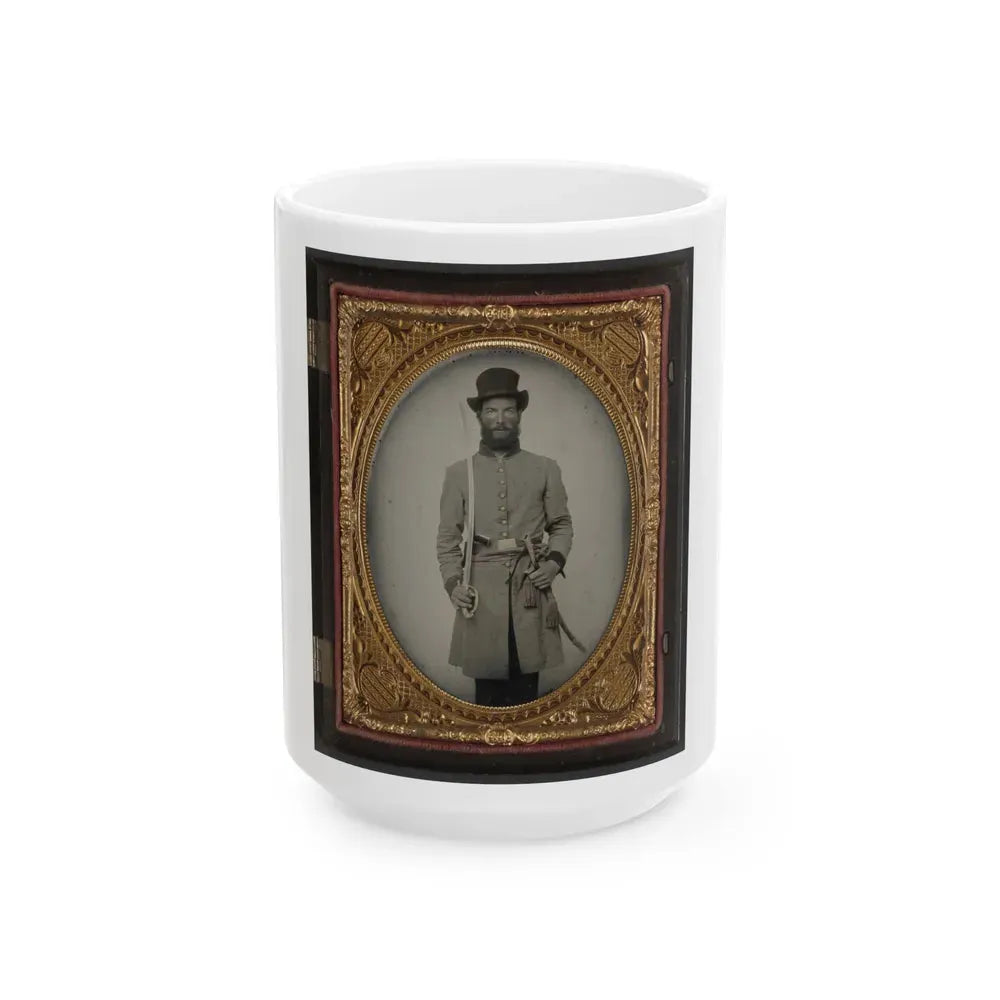 Captain Augustus C. Thompson Of Co. G, 16th Georgia Infantry Regiment With Sword (U.S. Civil War) White Coffee Mug 15oz - Go Mug Yourself