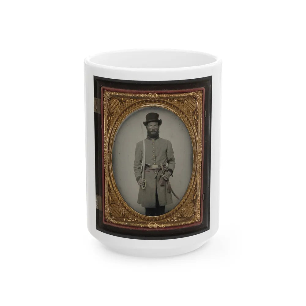 Captain Augustus C. Thompson Of Co. G, 16th Georgia Infantry Regiment With Sword (U.S. Civil War) White Coffee Mug-15oz-Go Mug Yourself