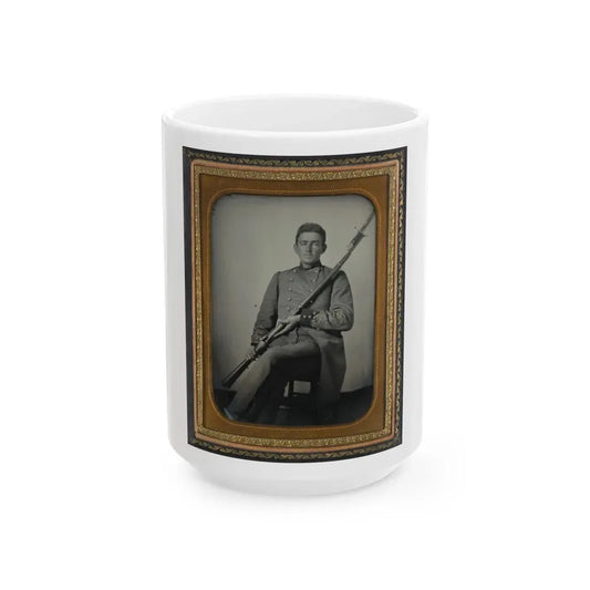 Captain Daniel Turrentine Of Company G, 12th Arkansas Infantry Regiment, In Full Officers' Uniform With Musket (U.S. Civil War) White Coffee Mug 15oz - Go Mug Yourself