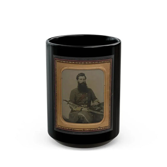 Captain George W. Hackworth Of Co. F, 1st Virginia Cavalry Regiment, In Uniform With Sword (U.S. Civil War) Black Coffee Mug 15oz - Go Mug Yourself