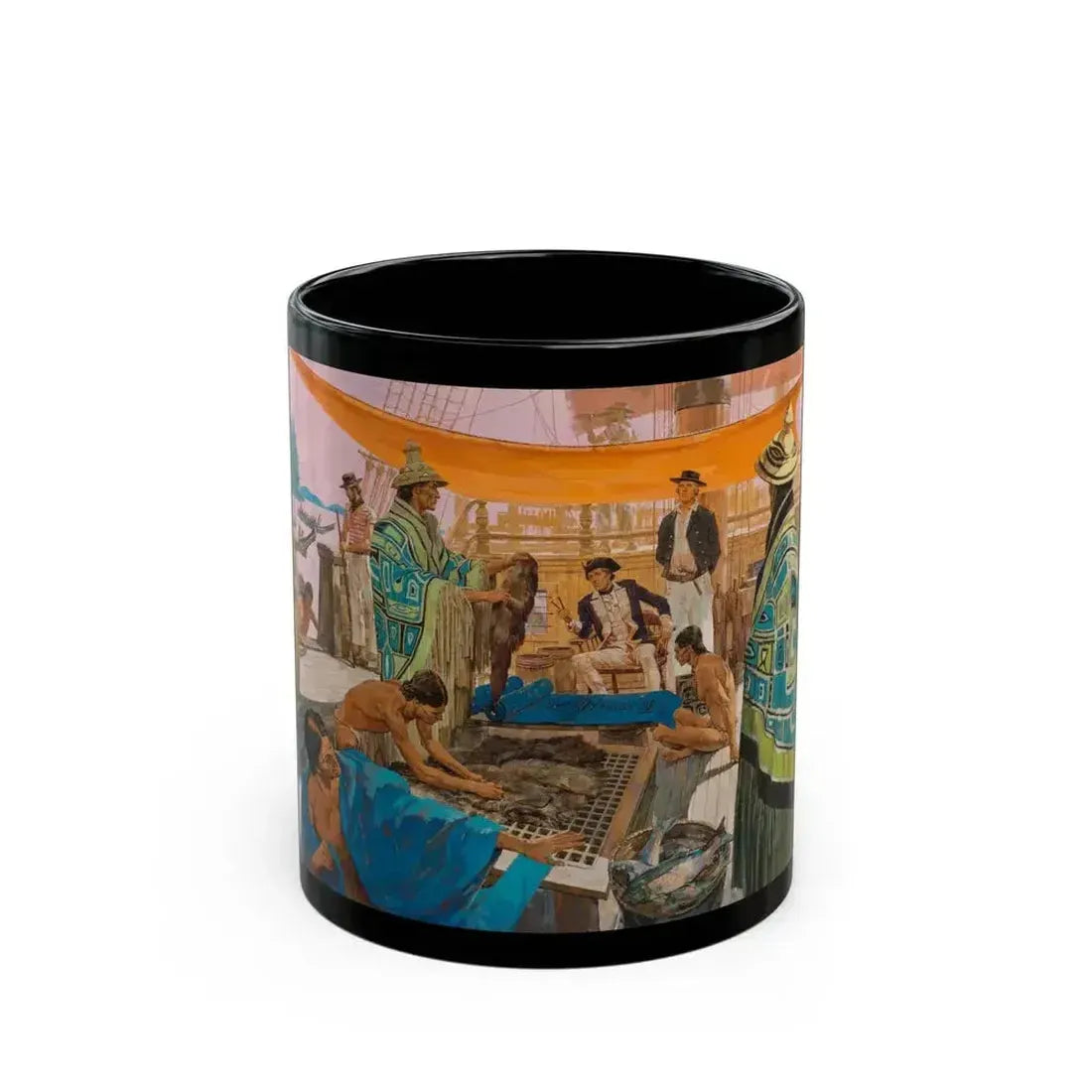 Captain Gray Anchors in the Colombia, Great Moments in American History illustration, 1966 - Black Coffee Mug 11oz - Go Mug Yourself