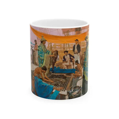 Captain Gray Anchors in the Colombia, Great Moments in American History illustration, 1966 - White Coffee Mug 11oz - Go Mug Yourself
