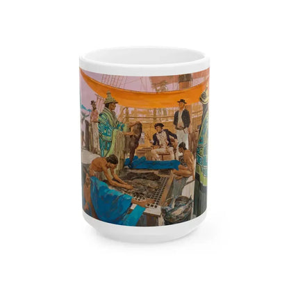 Captain Gray Anchors in the Colombia, Great Moments in American History illustration, 1966 - White Coffee Mug 15oz - Go Mug Yourself
