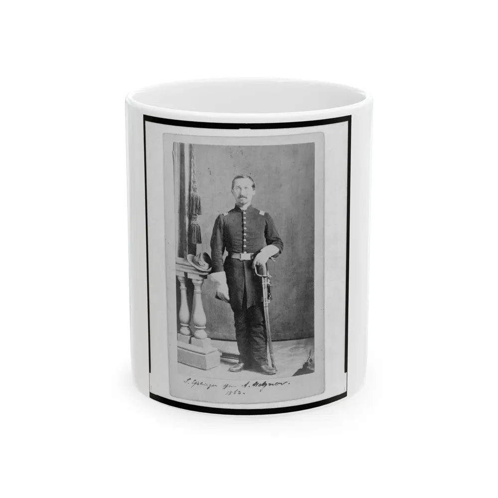 Captain Isidore Esslinger, Union Officer In The 32nd Indiana Regiment, Full-Length Portrait, Standing, Facing Front (U.S. Civil War) White Coffee Mug-11oz-Go Mug Yourself