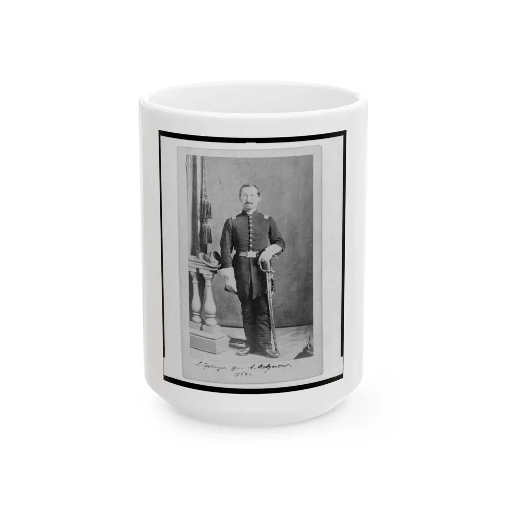 Captain Isidore Esslinger, Union Officer In The 32nd Indiana Regiment, Full-Length Portrait, Standing, Facing Front (U.S. Civil War) White Coffee Mug-15oz-Go Mug Yourself