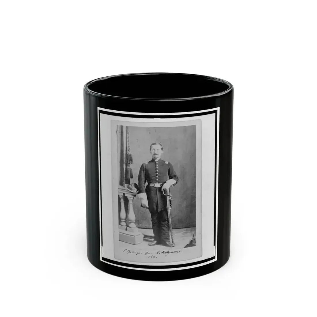Captain Isidore Esslinger, Union Officer In The 32nd Indiana  Regiment, Full-Length Portrait, Standing, Facing Front (U.S. Civil War) Black Coffee Mug 11oz - Go Mug Yourself