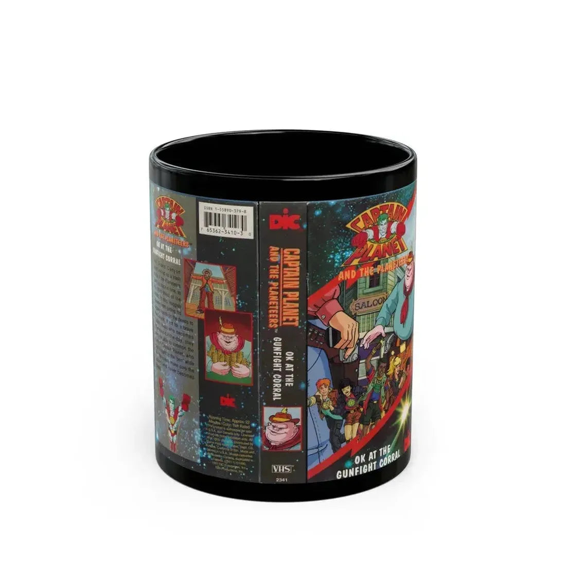 CAPTAIN PLANET AND THE PLANETEERS OK AT THE GUNFIGHT CORRAL (VHS COVER) - Black Coffee Mug 11oz - Go Mug Yourself