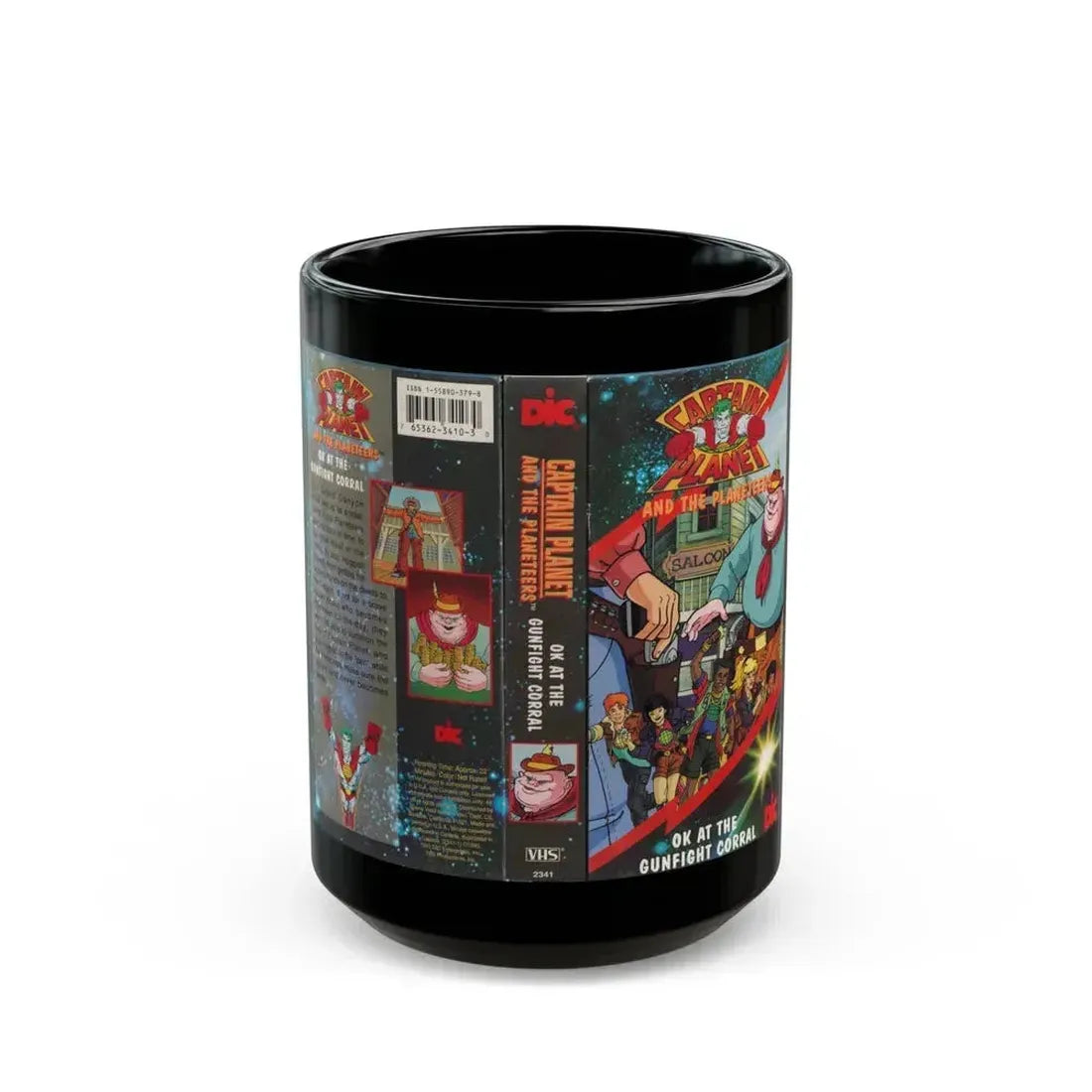 CAPTAIN PLANET AND THE PLANETEERS OK AT THE GUNFIGHT CORRAL (VHS COVER) - Black Coffee Mug 15oz - Go Mug Yourself