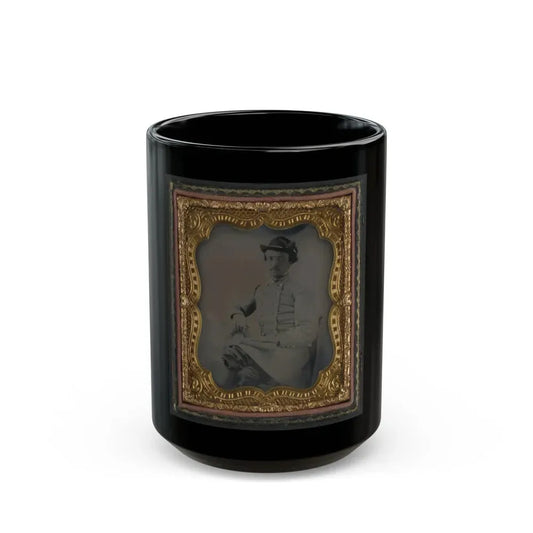 Captain William A. Hill Of Company D, 4th Virginia Cavalry Regiment, With Book On Lap (U.S. Civil War) Black Coffee Mug 15oz - Go Mug Yourself