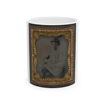 Captain William A. Hill Of Company D, 4th Virginia Cavalry Regiment, With Book On Lap (U.S. Civil War) White Coffee Mug 11oz - Go Mug Yourself