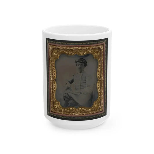 Captain William A. Hill Of Company D, 4th Virginia Cavalry Regiment, With Book On Lap (U.S. Civil War) White Coffee Mug 15oz - Go Mug Yourself