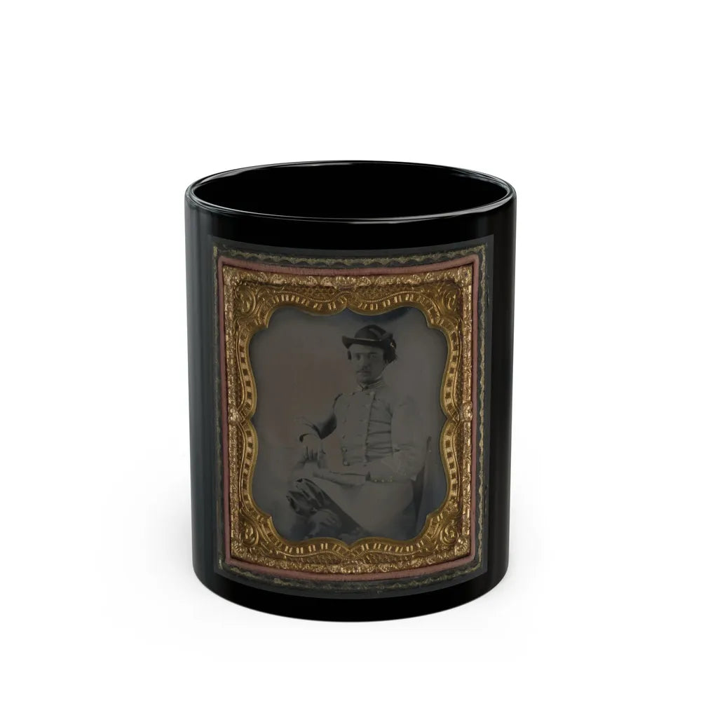 Captain William A. Hill Of Company D, 4th Virginia Cavalry Regiment, With Book On Lap (U.S. Civil War) Black Coffee Mug-11oz-Go Mug Yourself