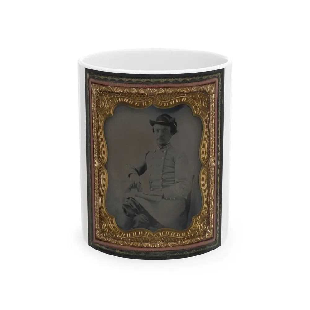 Captain William A. Hill Of Company D, 4th Virginia Cavalry Regiment, With Book On Lap (U.S. Civil War) White Coffee Mug-11oz-Go Mug Yourself