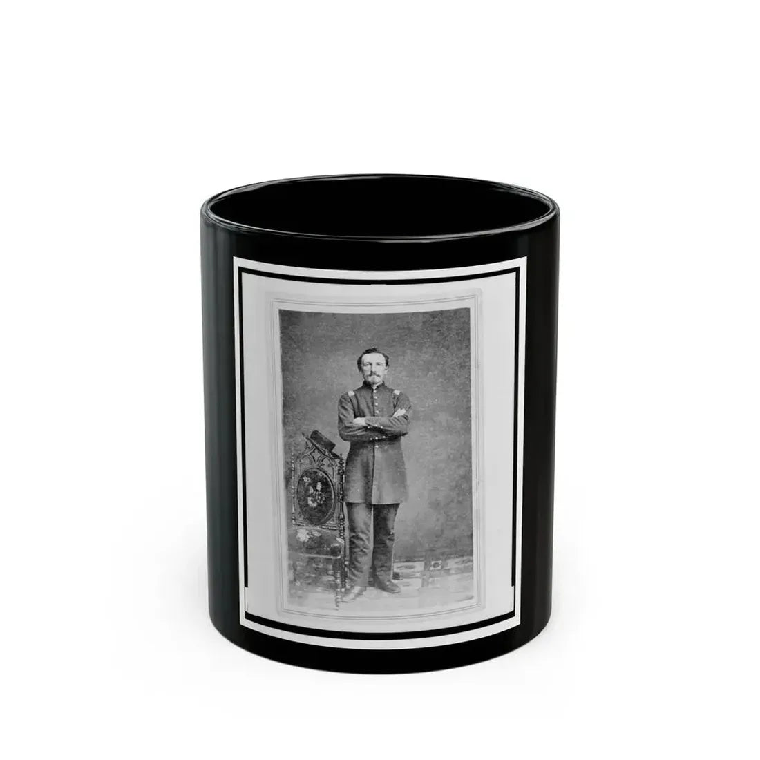 Captain William Borck, Union Officer In The 32nd Indiana Regiment, Full-Length Portrait, Standing, Facing Front (U.S. Civil War) Black Coffee Mug 11oz - Go Mug Yourself