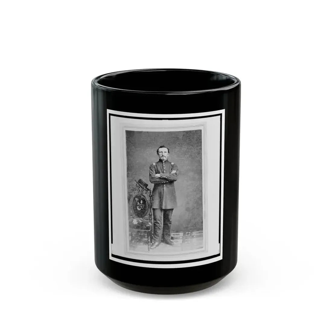 Captain William Borck, Union Officer In The 32nd Indiana Regiment, Full-Length Portrait, Standing, Facing Front (U.S. Civil War) Black Coffee Mug 15oz - Go Mug Yourself