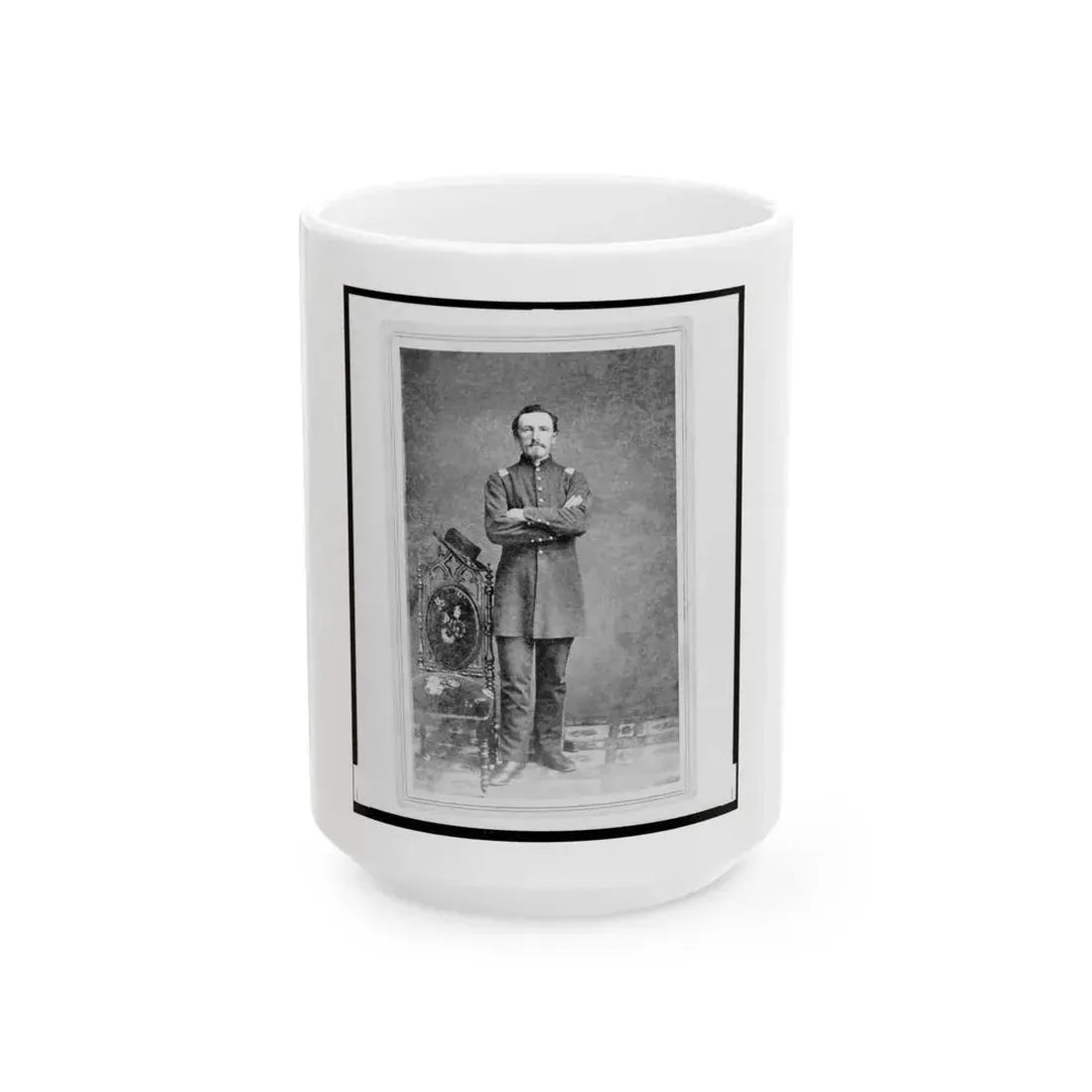 Captain William Borck, Union Officer In The 32nd Indiana Regiment, Full-Length Portrait, Standing, Facing Front (U.S. Civil War) White Coffee Mug 15oz - Go Mug Yourself