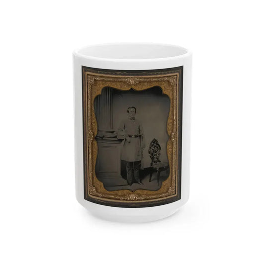 Captain William F. Mcrorie Of Co. A, 4th North Carolina Infantry Regiment In Uniform With Sword (U.S. Civil War) White Coffee Mug 15oz - Go Mug Yourself