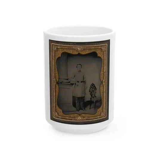 Captain William F. Mcrorie Of Co. A, 4th North Carolina Infantry Regiment In Uniform With Sword (U.S. Civil War) White Coffee Mug 15oz - Go Mug Yourself