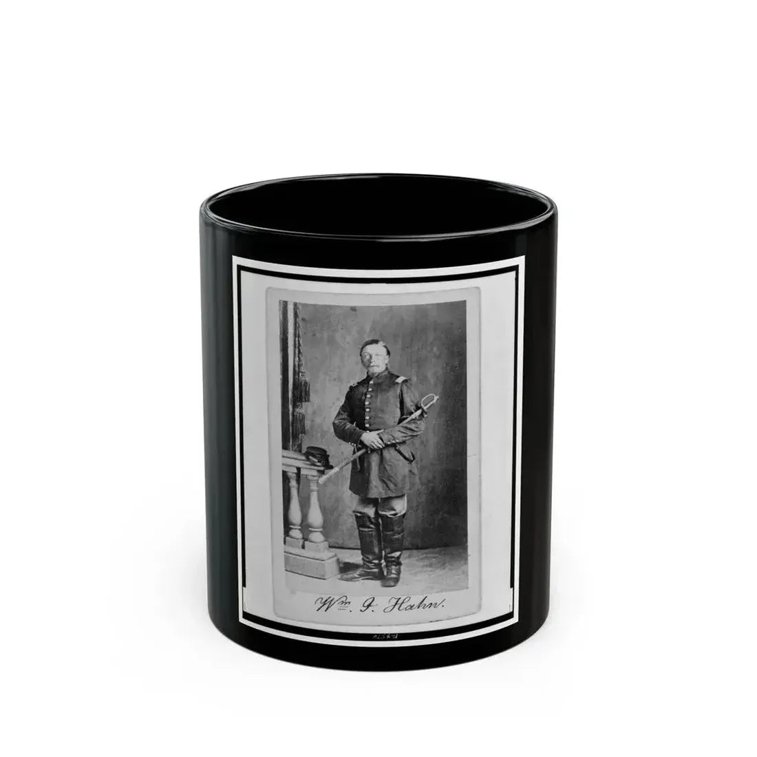 Captain William J. Hahn, Union Officer In The 32nd Indiana Regiment, Full-Length Portrait, Facing Front (U.S. Civil War) Black Coffee Mug 11oz - Go Mug Yourself