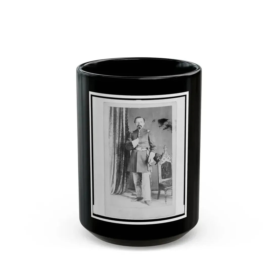 Captain William Urlan, Union Officer In The 32nd Indiana Regiment, Full-Length Portrait, Standing, Facing Front (U.S. Civil War) Black Coffee Mug 15oz - Go Mug Yourself