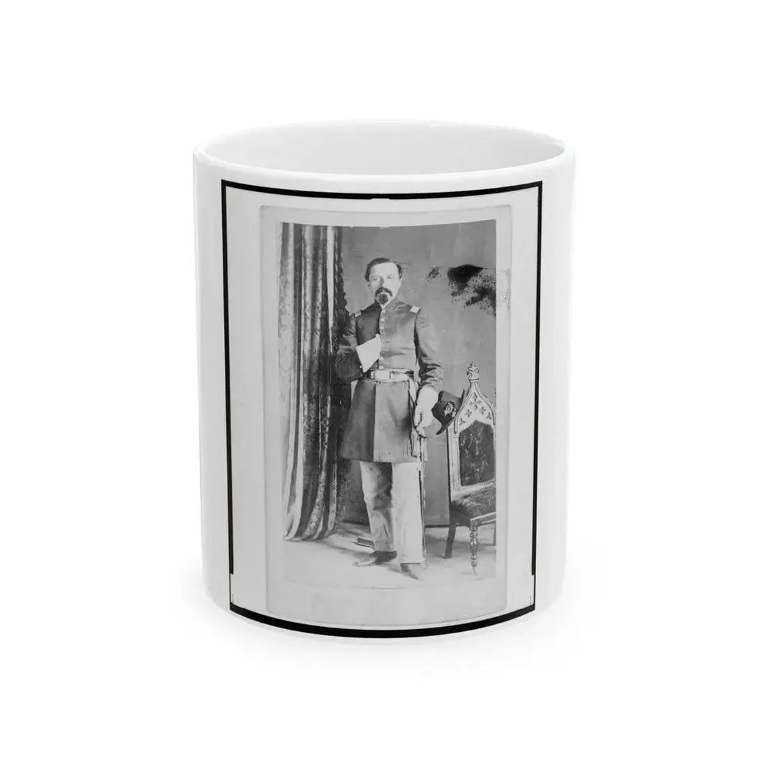 Captain William Urlan, Union Officer In The 32nd Indiana Regiment, Full-Length Portrait, Standing, Facing Front (U.S. Civil War) White Coffee Mug 11oz - Go Mug Yourself