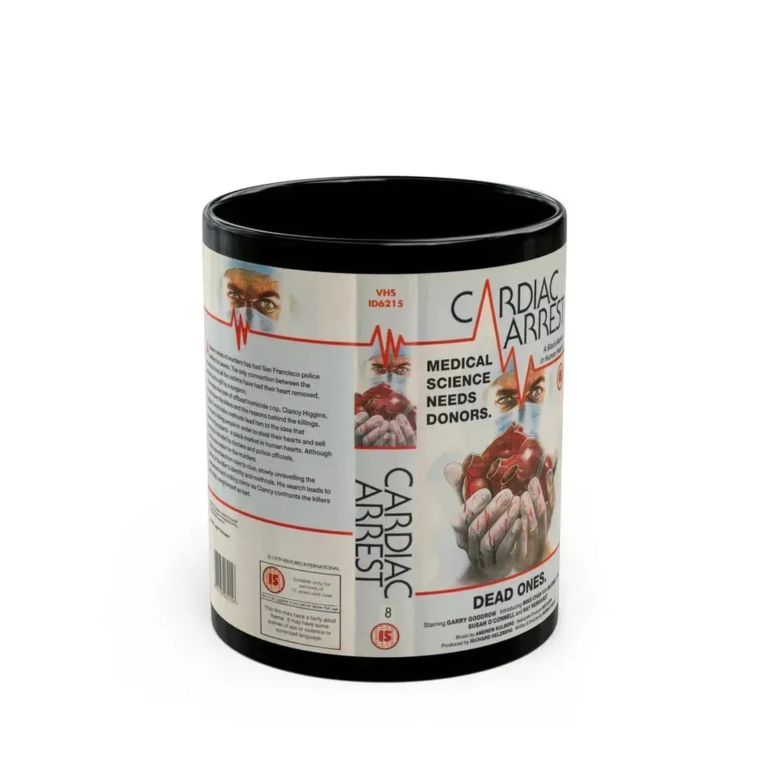 CARDIAC ARREST HORROR (VHS COVER) - Black Coffee Mug 11oz - Go Mug Yourself