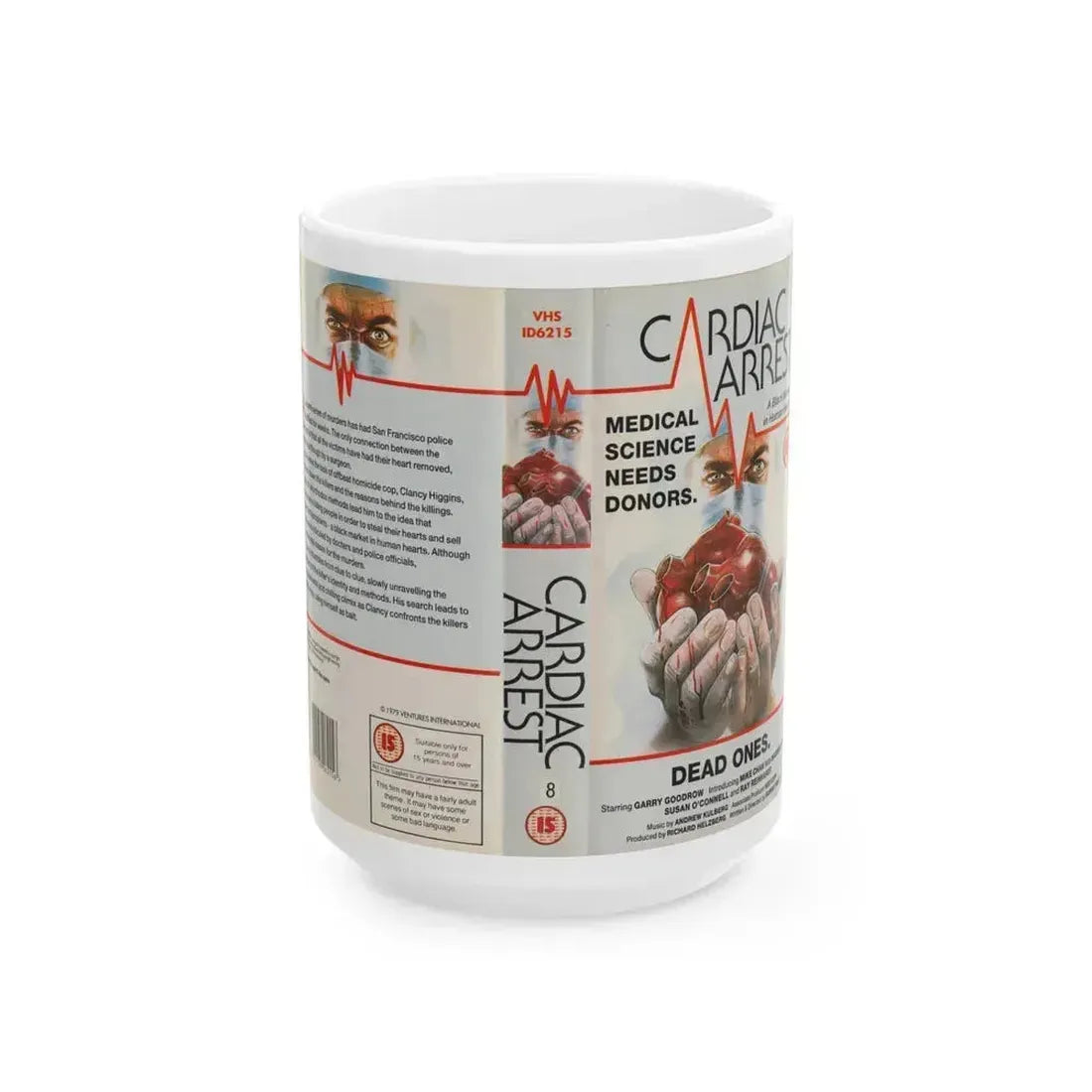 CARDIAC ARREST HORROR (VHS COVER) - White Coffee Mug 15oz - Go Mug Yourself