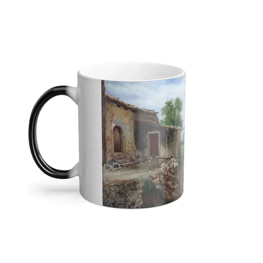 Carl Frederic Aagaard (1833-1895) Coastal Landscape from Taormina on Sicily - Oil on canvas - Color Changing Mug 11oz - Go Mug Yourself