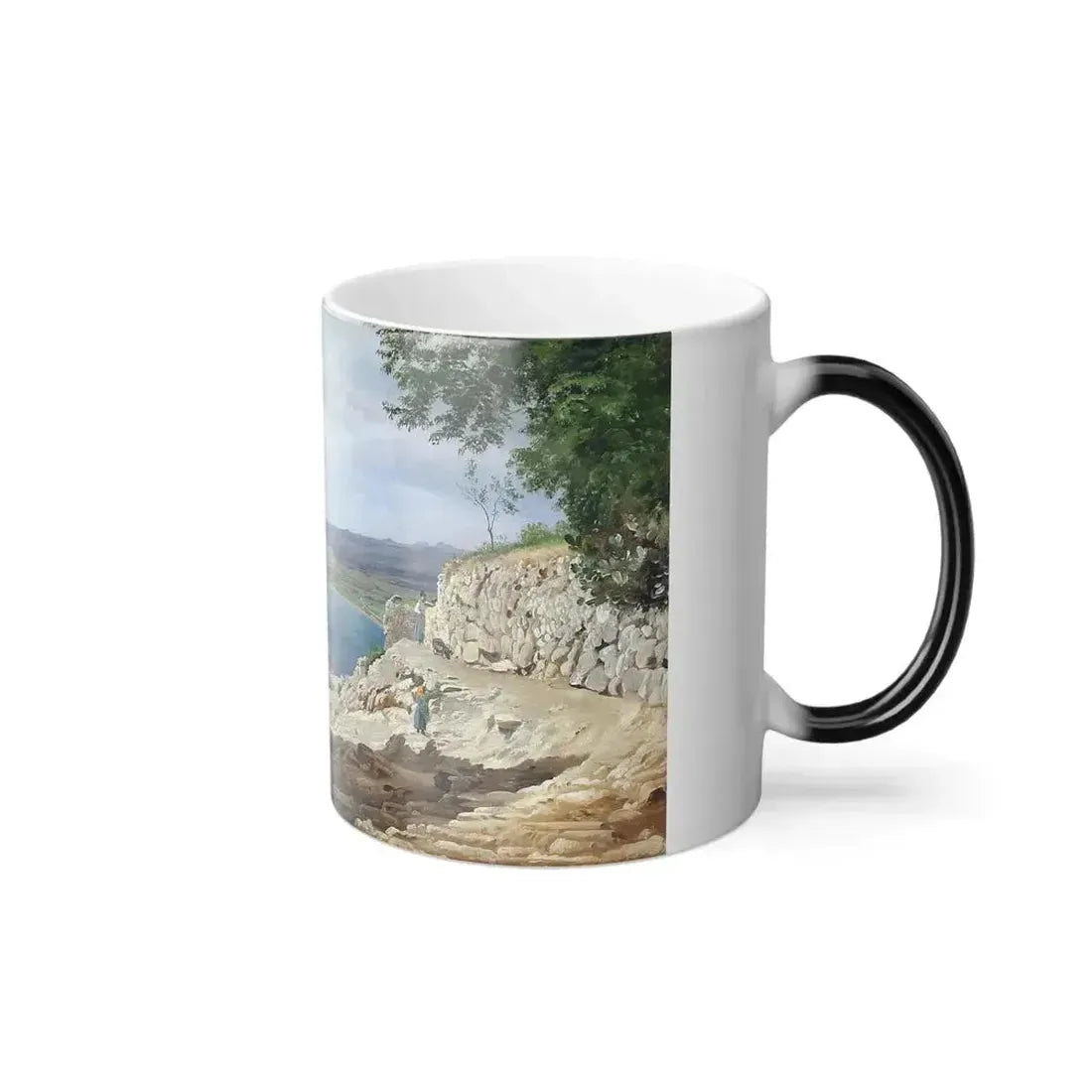 Carl Frederic Aagaard (1833-1895) Coastal Landscape from Taormina on Sicily - Oil on canvas - Color Changing Mug 11oz - Go Mug Yourself