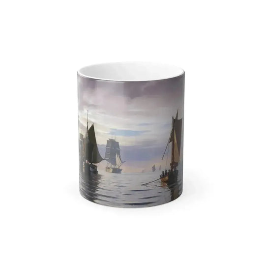 Carl Neumann (1833-1891) Sailing Ships in Oresund Marine, Opposite Kronborg Castle, Helsingor - Oil on -0 - Color Changing Mug 11oz 11oz - Go Mug Yourself